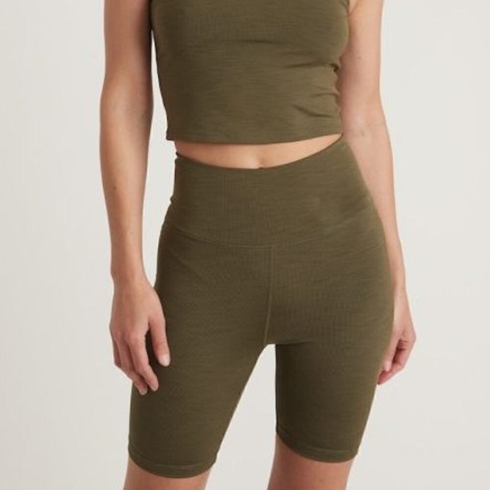 Marine Layer Studio Bike Shorts High Waist Athleisure Workout Olive Green NWT S